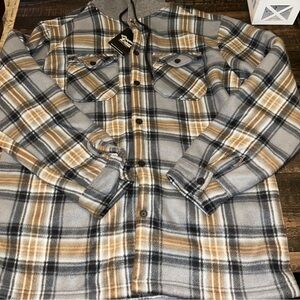NWT Original Deluxe Supply Plaid Hooded Flannel Jacket Size Medium Sherpa Lined